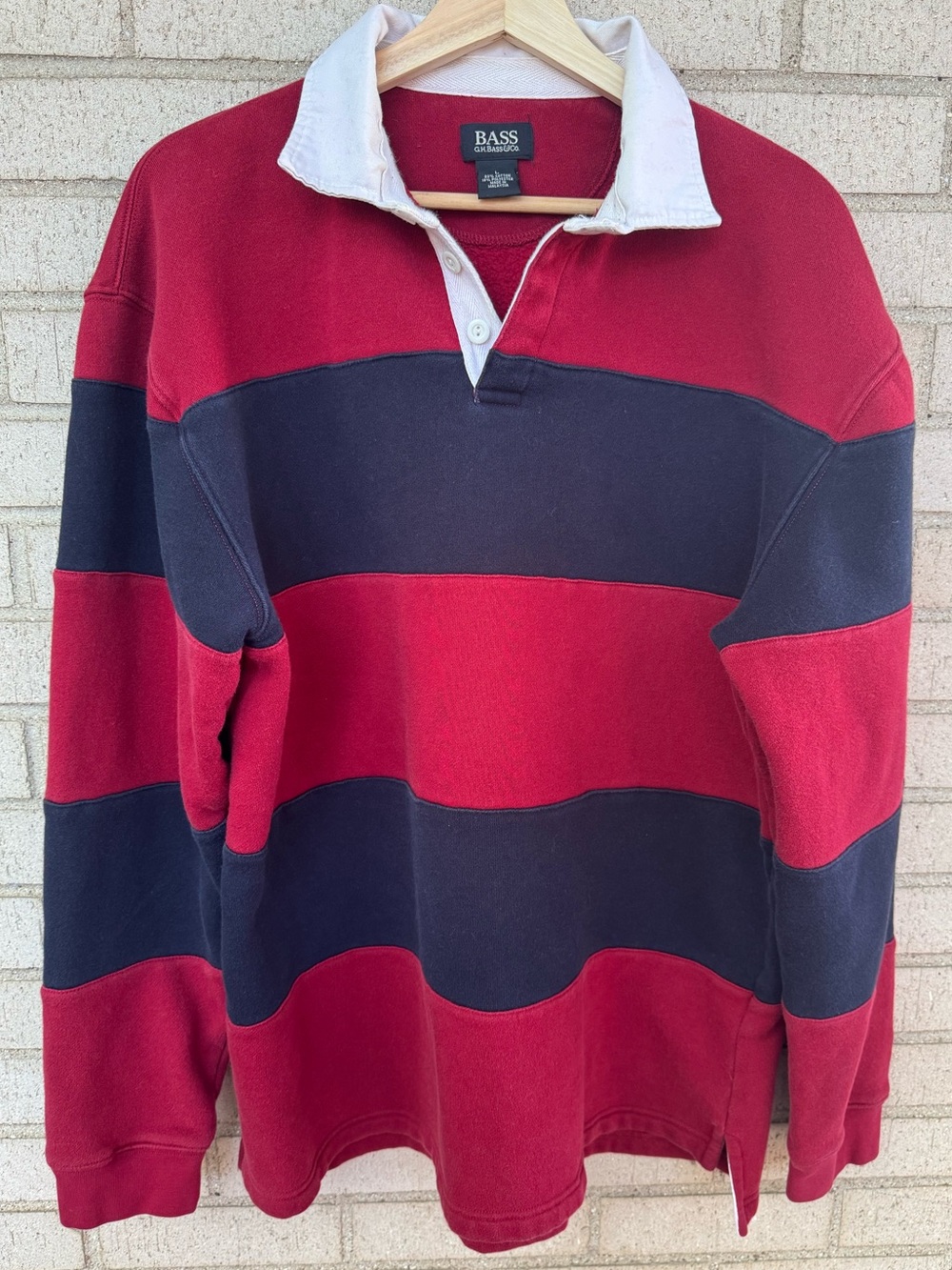 Vintage Rugby Collared Sweatshirt XL Red Navy Striped Heavyweight Cotton Preppy